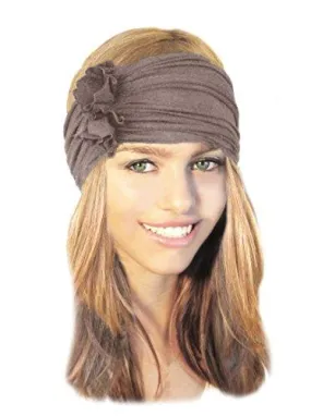 Stretch Chunky Wide Head-band, Hair-band, Taupe Boho Chic Head-wrap - 060