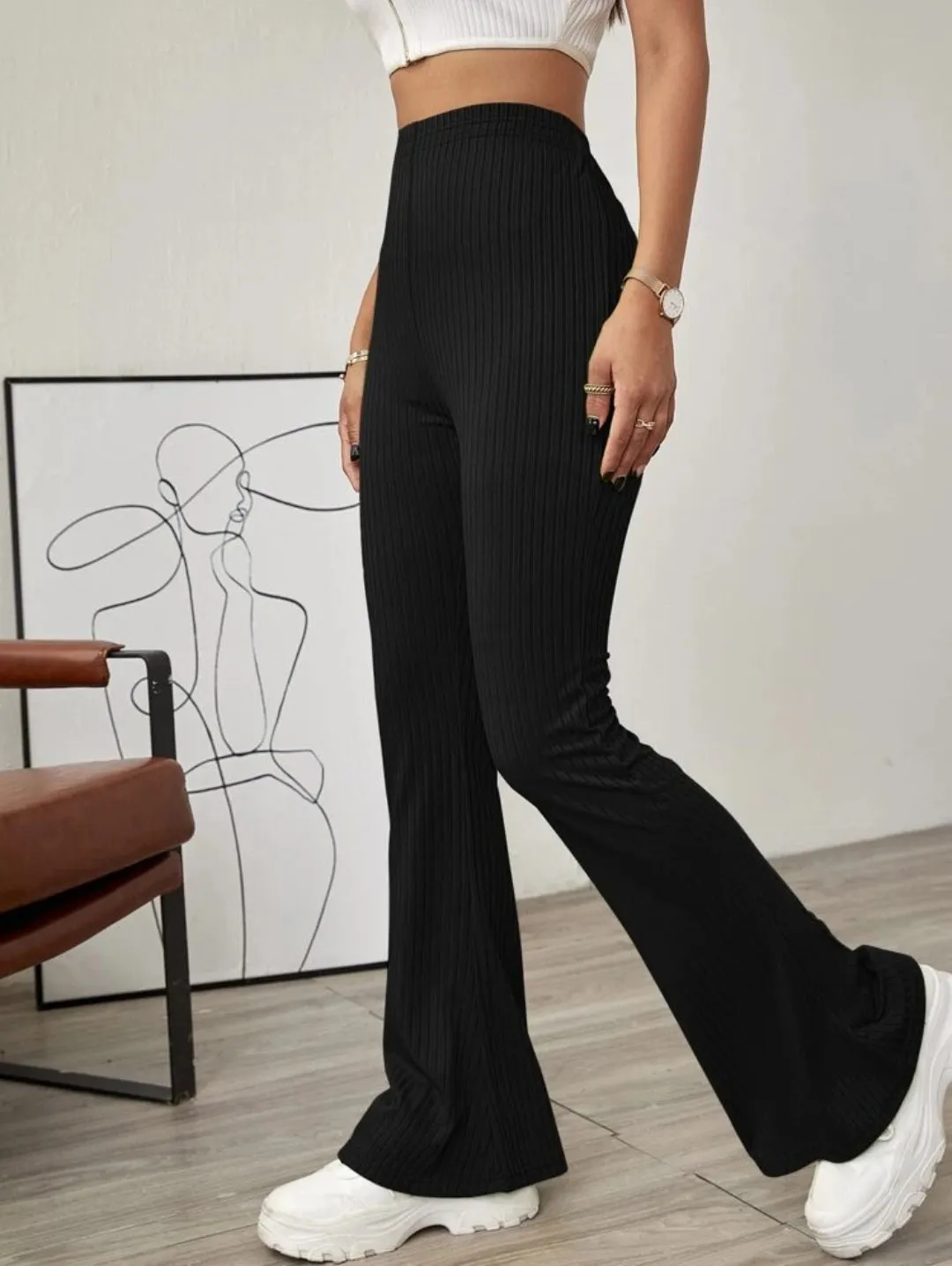 Stylish Black Ribbed Pants
