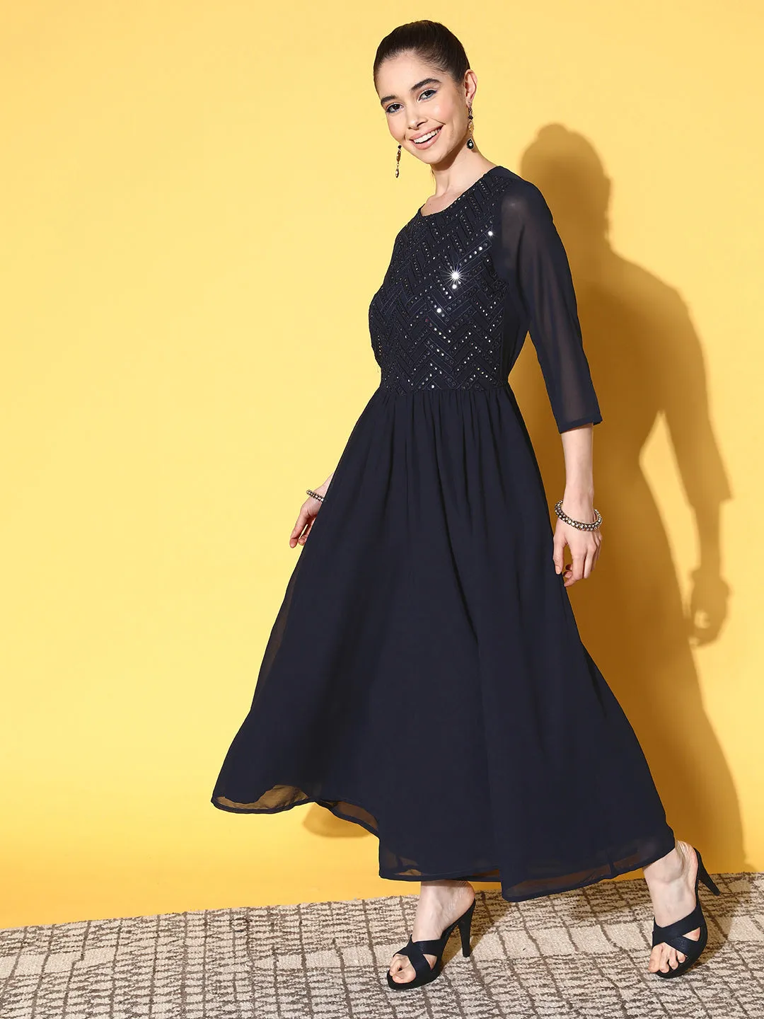 Sunehri Women's Navy Blue Embellished Jumpsuit