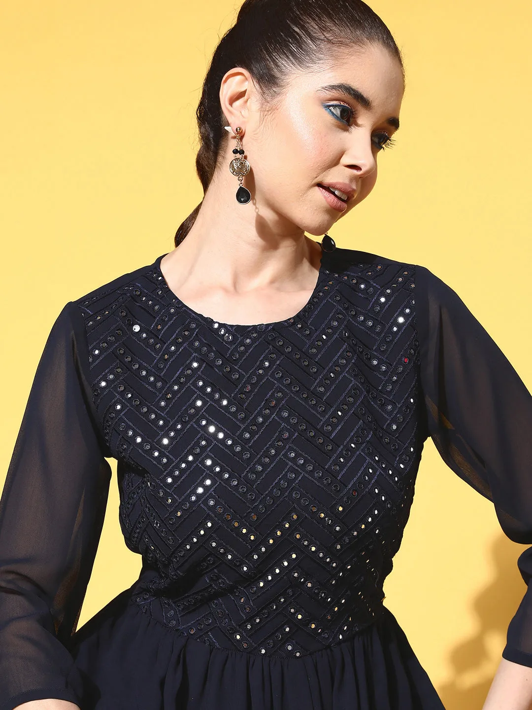 Sunehri Women's Navy Blue Embellished Jumpsuit