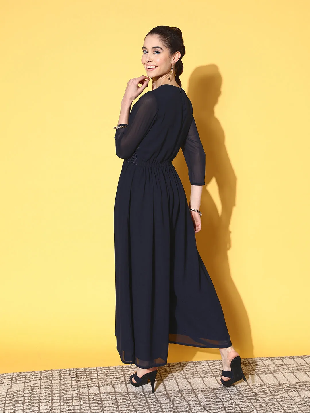 Sunehri Women's Navy Blue Embellished Jumpsuit