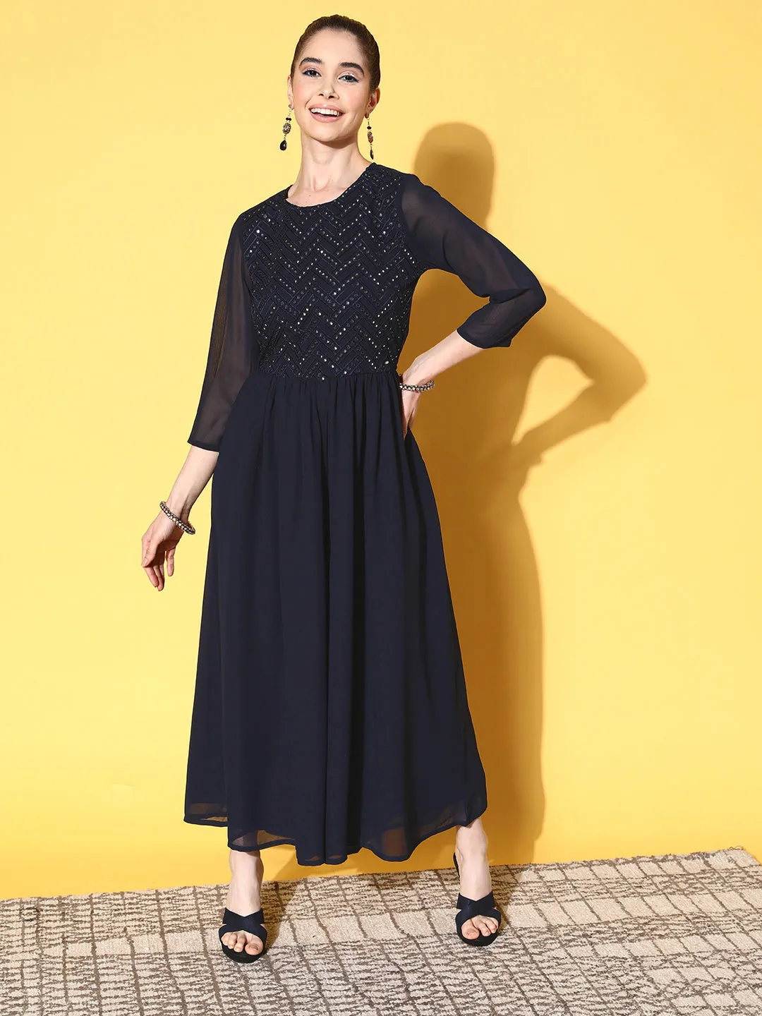 Sunehri Women's Navy Blue Embellished Jumpsuit
