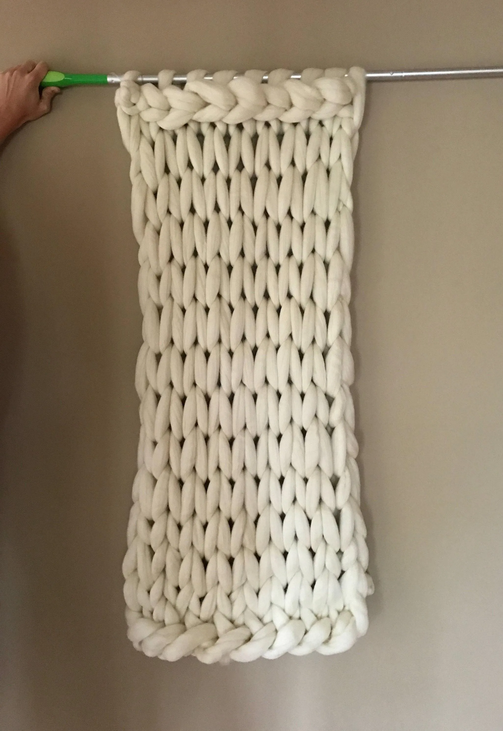 Super Chunky Knit Merino Wool Wall Hanging 30" x 50"  Visully soft and warm - Beautiful!