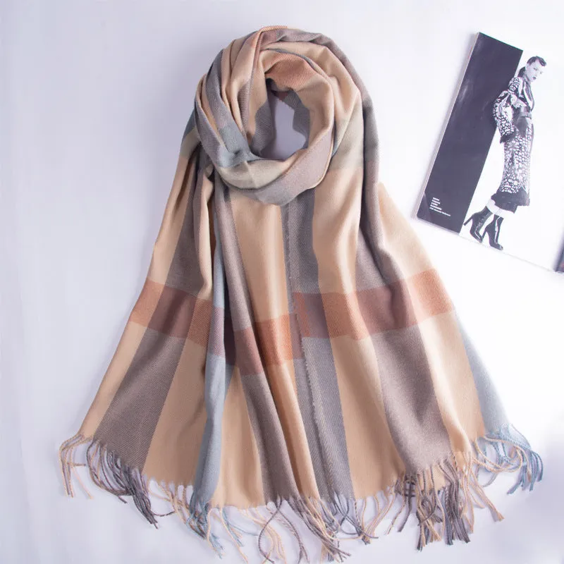 Super soft women's plaid warm scarf fashion shawl autumn and winter imitation cashmere scarf
