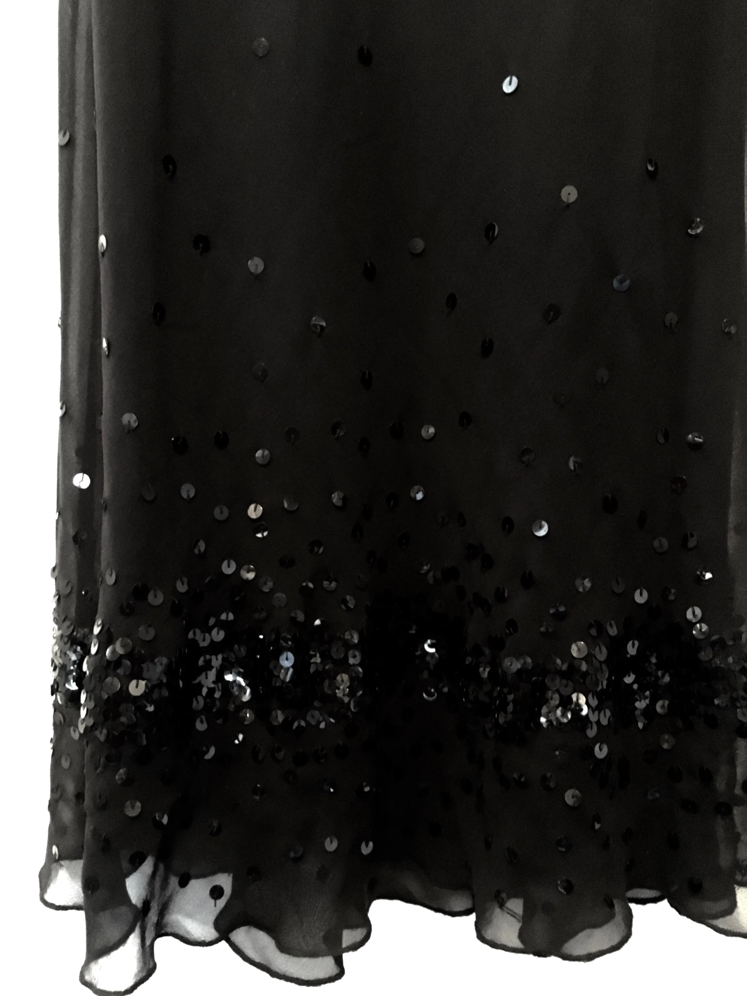 SUSAN ANGELOZZI black bias cut silk chiffon slip dress w/ sequins, S