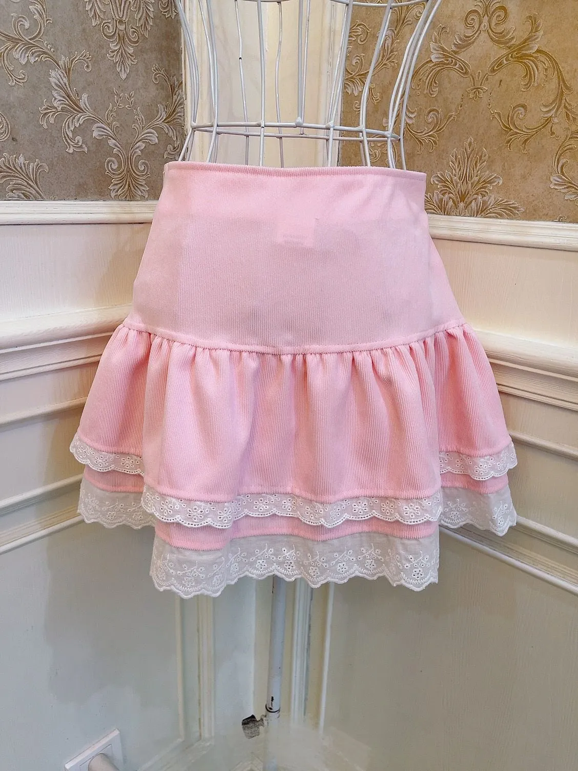 Sweetheart Princess Layered Cross Pink Ruffled Cake Short Skirt