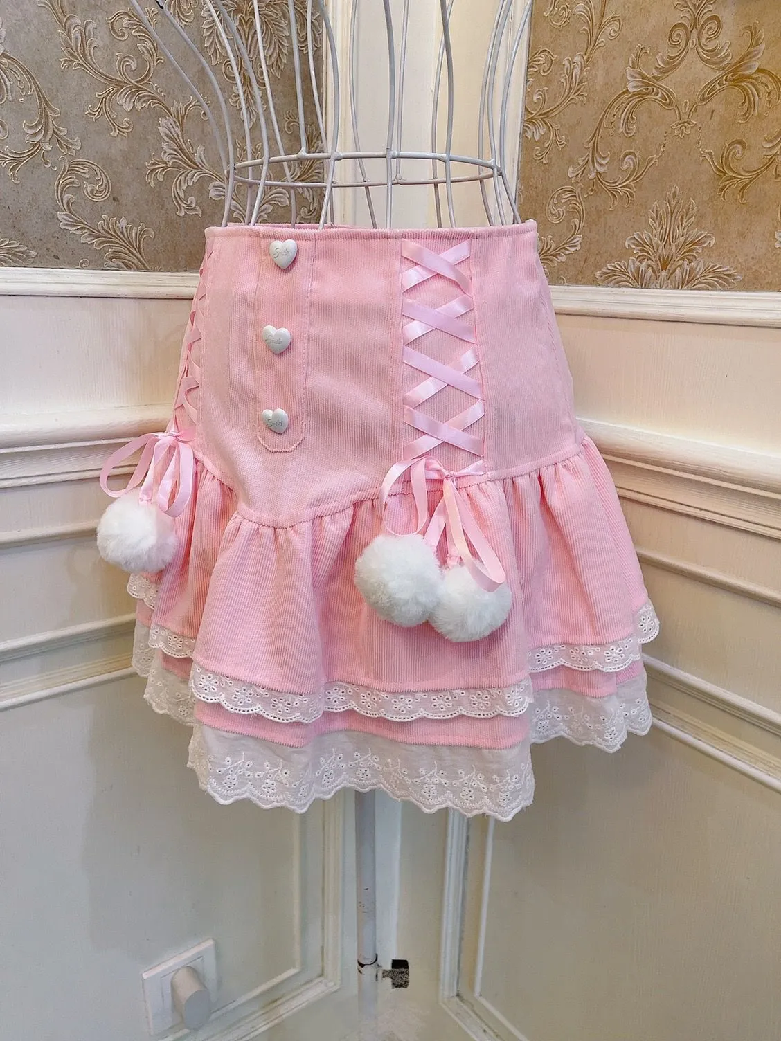 Sweetheart Princess Layered Cross Pink Ruffled Cake Short Skirt