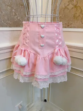 Sweetheart Princess Layered Cross Pink Ruffled Cake Short Skirt