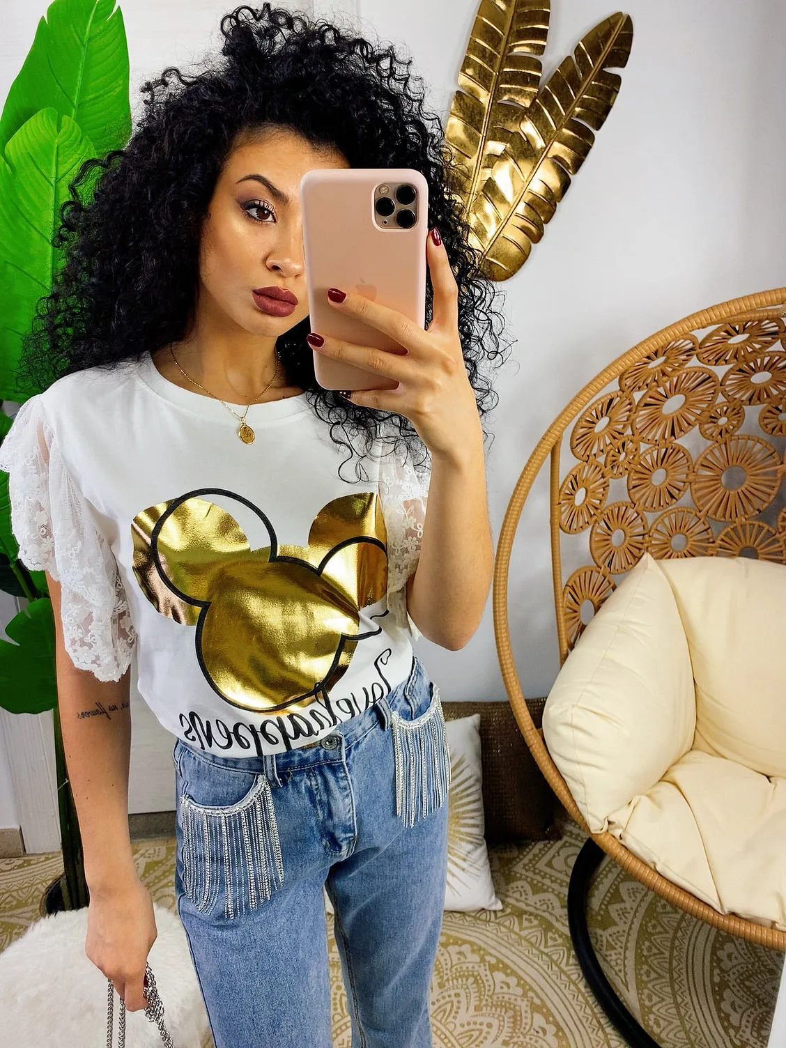 T-shirt con stampa oro