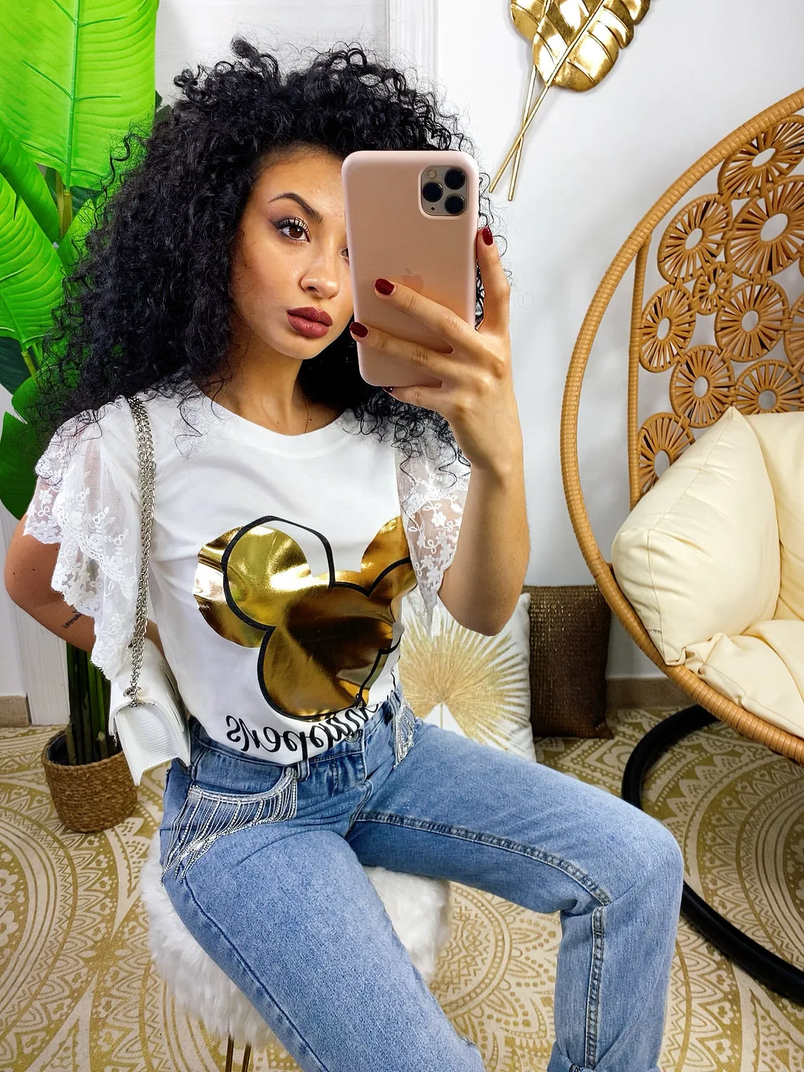 T-shirt con stampa oro