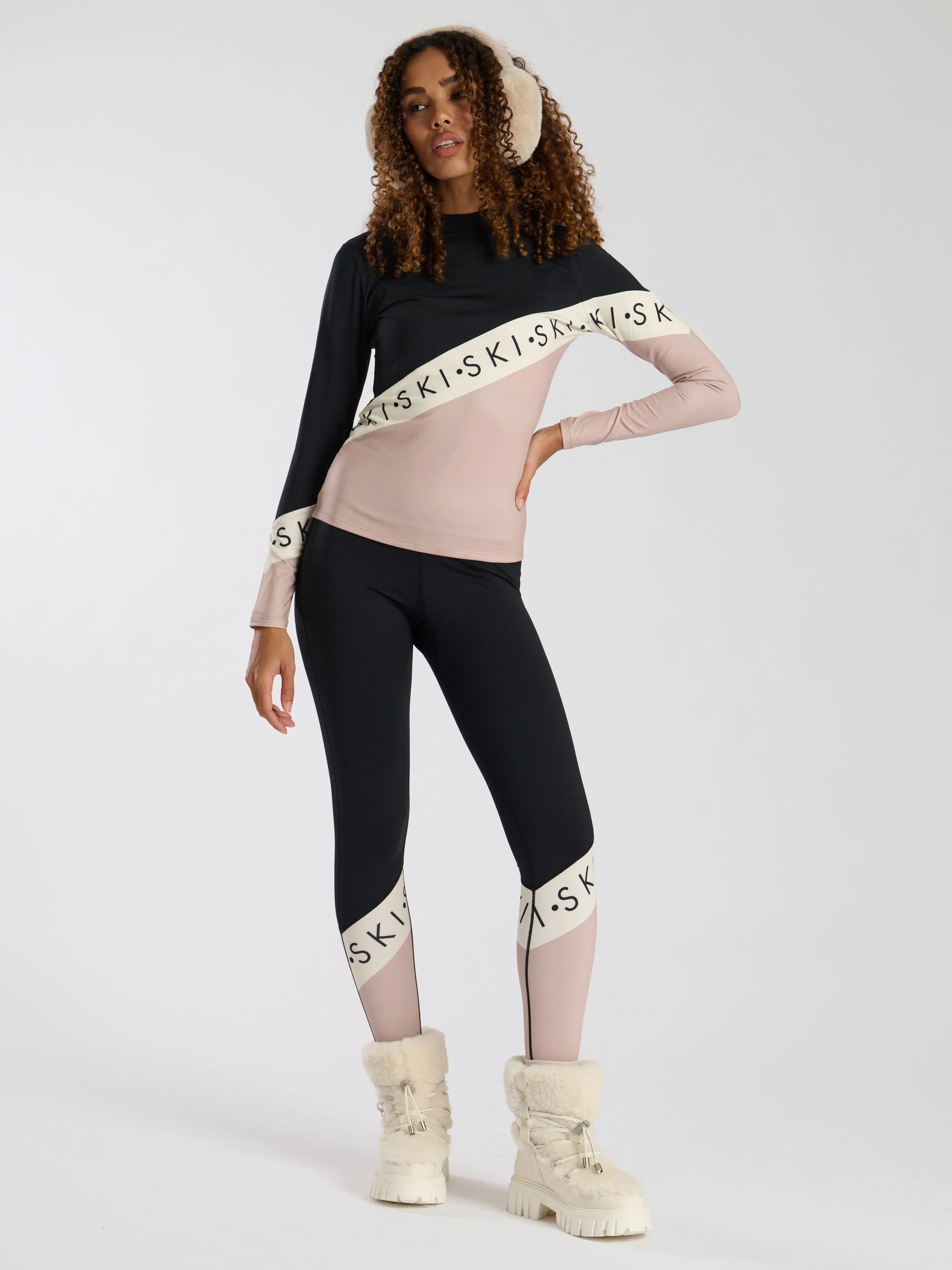 The 'Avalanche' ski slogan base layer top in beige
