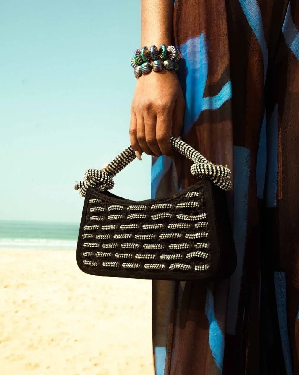 Tortile Woven Top Handle Bag In Charcoal Black