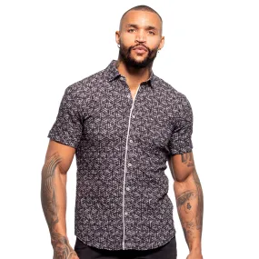 Triangles Seersucker Short Sleeve Shirt - Black