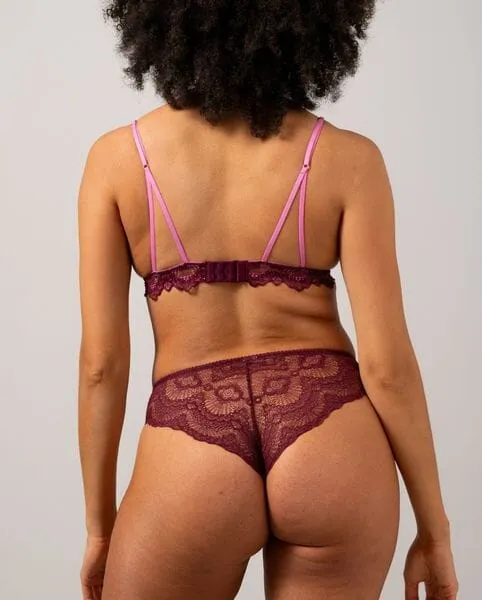 Understatement Underwear - Lace Cheeky - Burgundy / Candy Pink