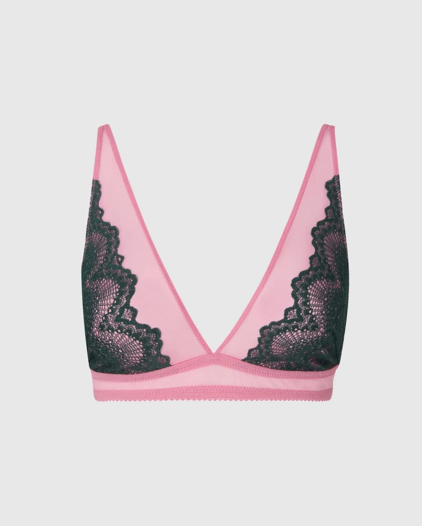 Understatement Underwear - Lace Mesh Plunge Bralette - Pine/Candy Pink