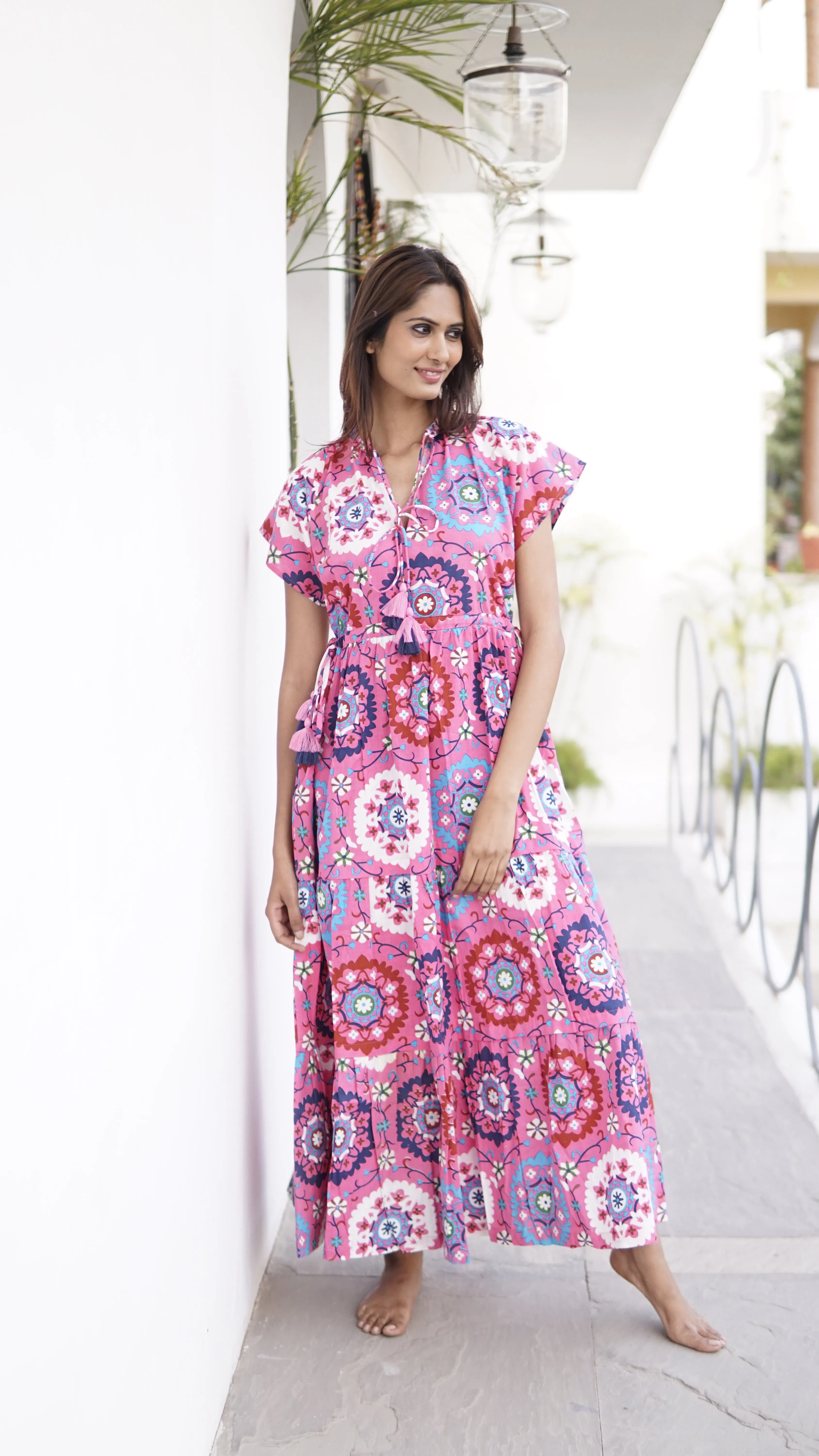Valencia maxi dress, cotton beach dress, block print summer dress