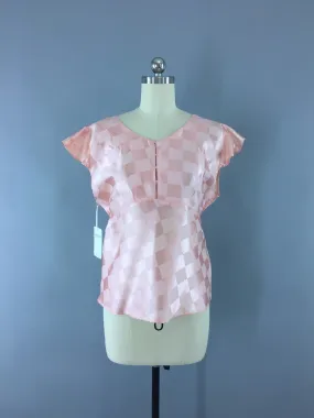 Vintage 1930s-40s Pajama Top in Pastel Pink Satin