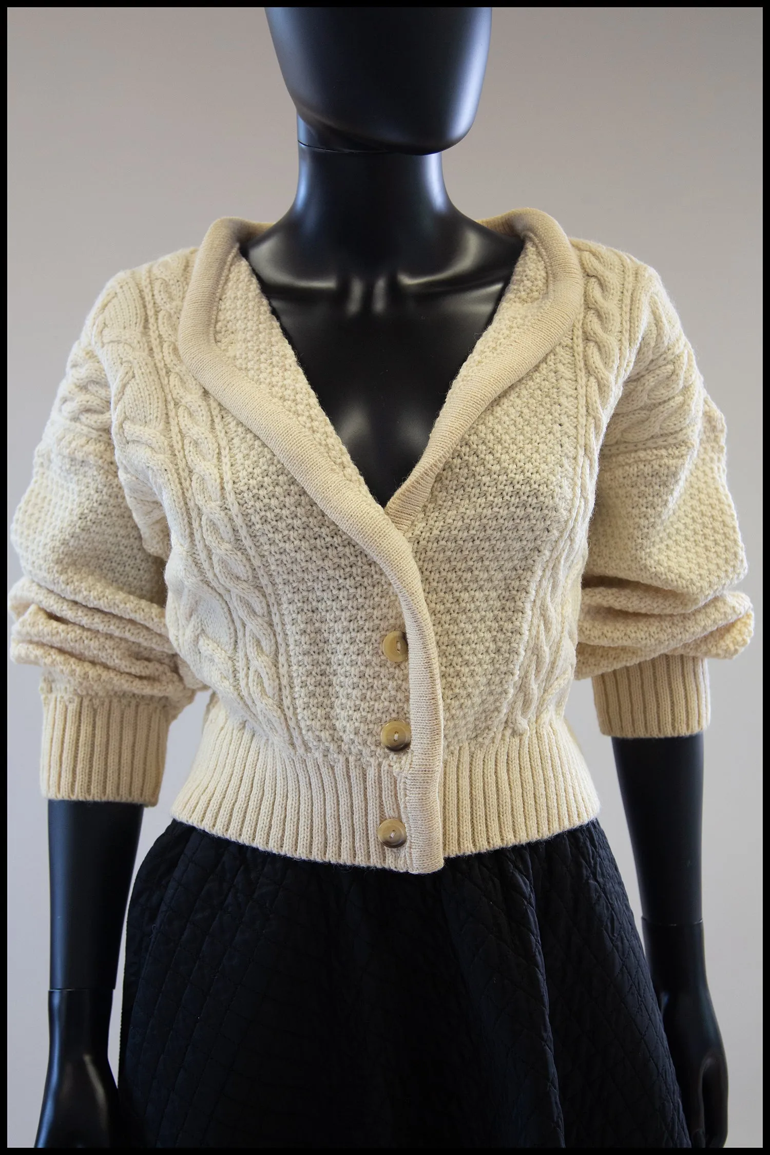 Vintage 1980s Cream Wool Chunky Aran Cardigan