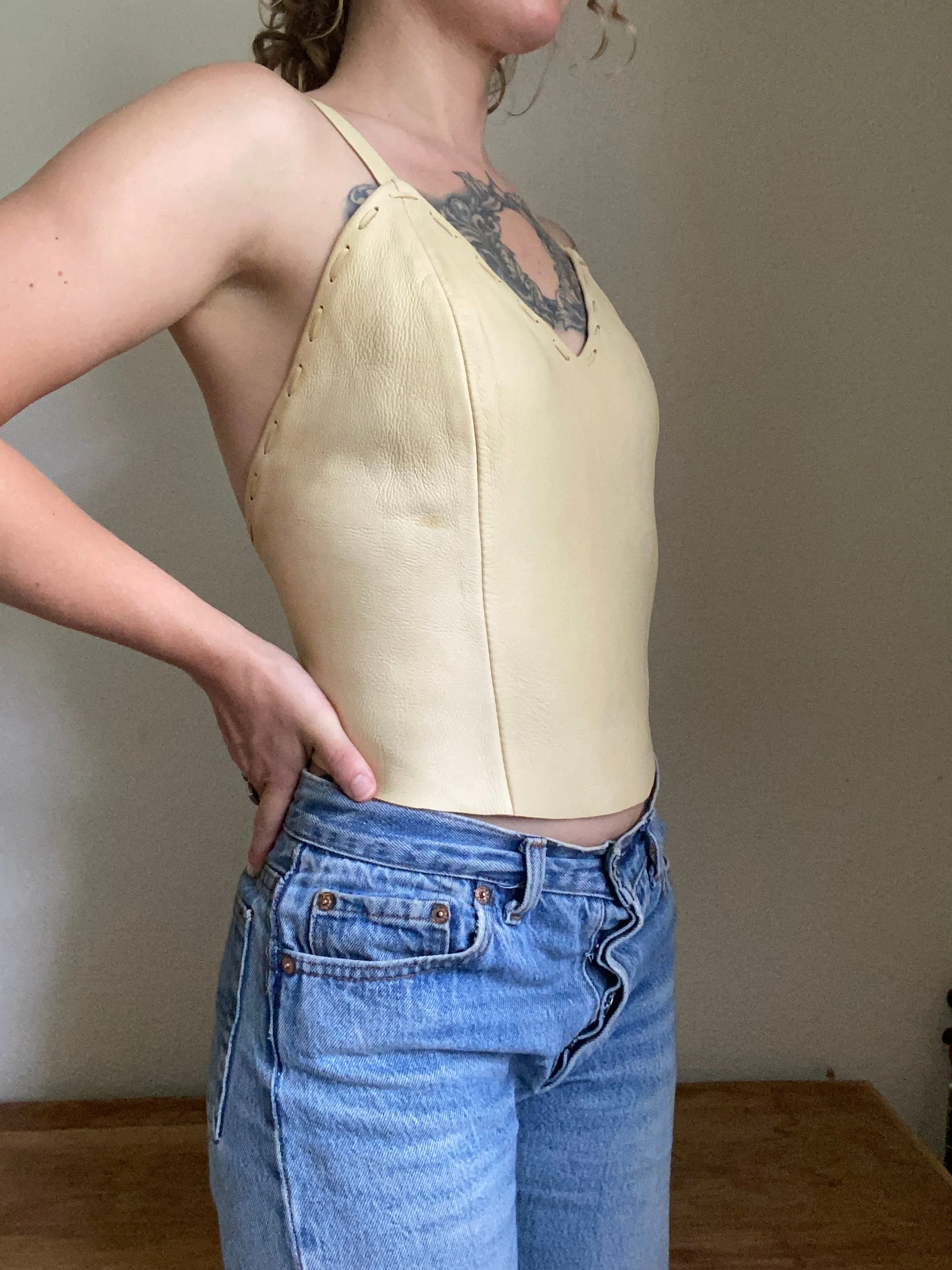 Vintage Buckskin cream open back top