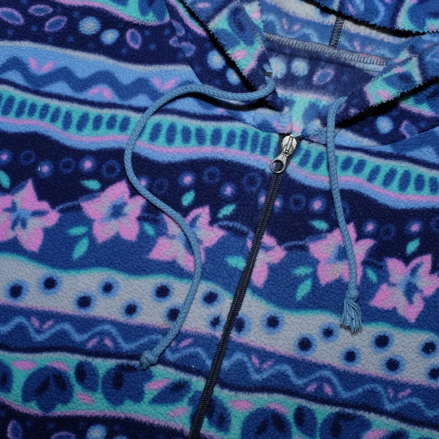Vintage Pattern Hooded Fleece Jacket Medium