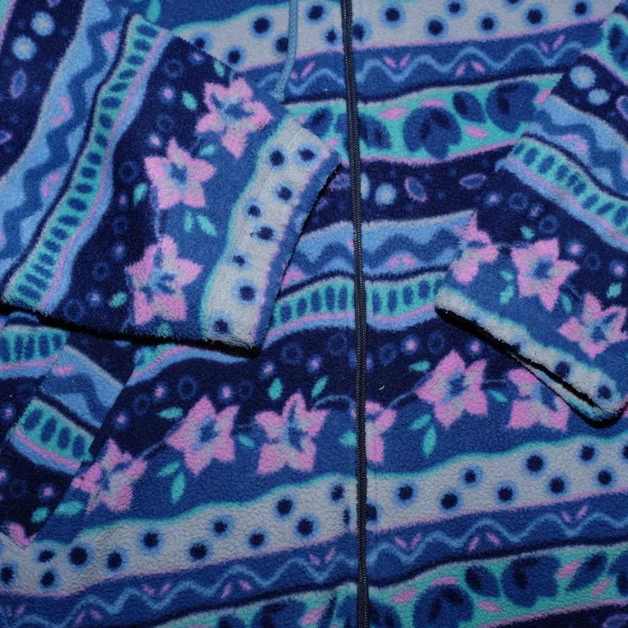 Vintage Pattern Hooded Fleece Jacket Medium
