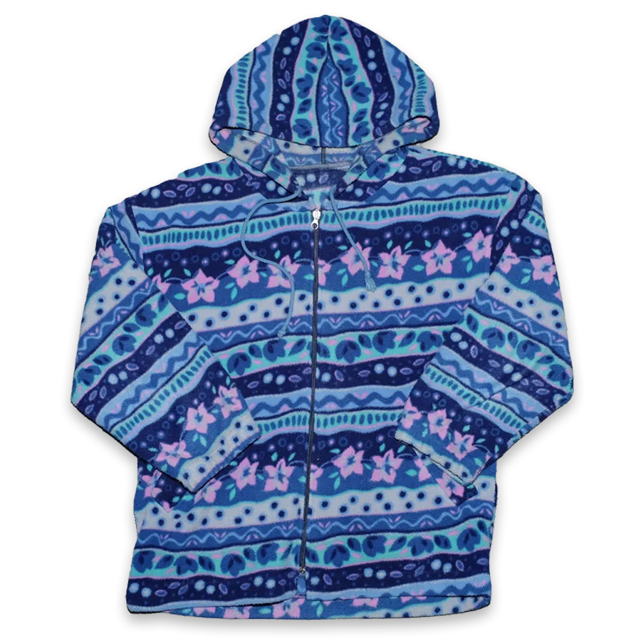 Vintage Pattern Hooded Fleece Jacket Medium