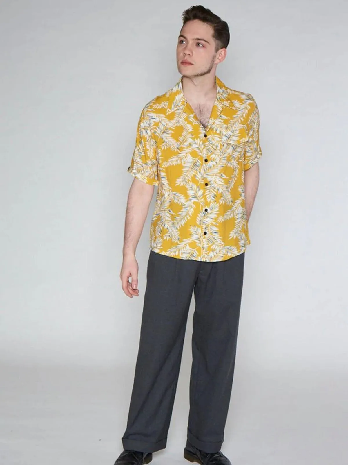 Vintage Style Ochre Leaf Hawaiian Shirt