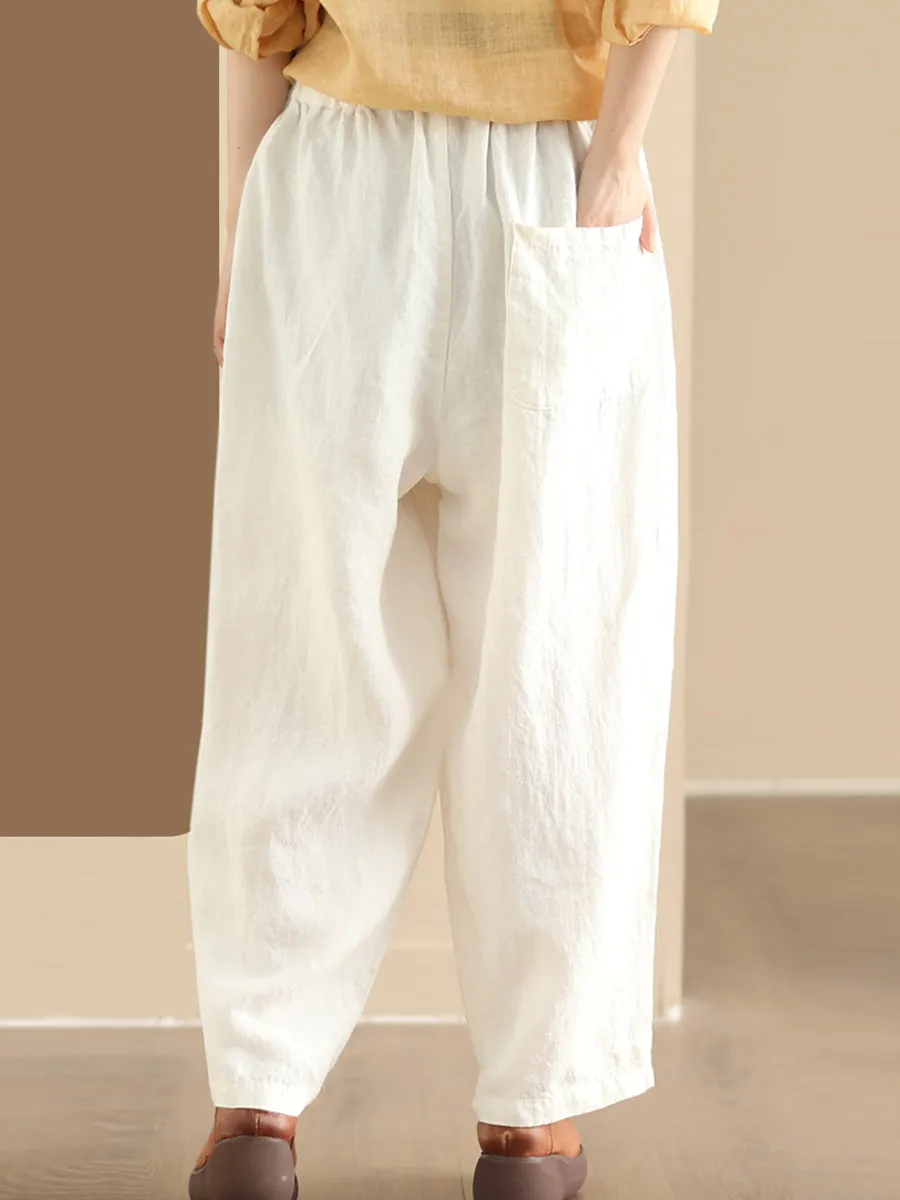 Women Summer Solid Linen Loose Harem Pants WE1021
