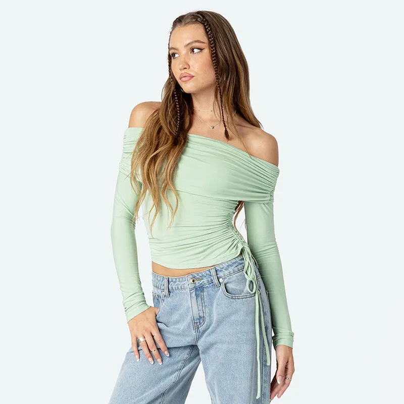 Women's Fashion Solid Color Off-Shoulder Long Sleeve Top