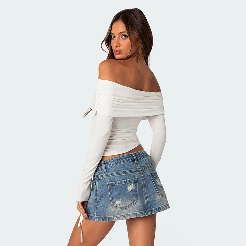 Women's Fashion Solid Color Off-Shoulder Long Sleeve Top
