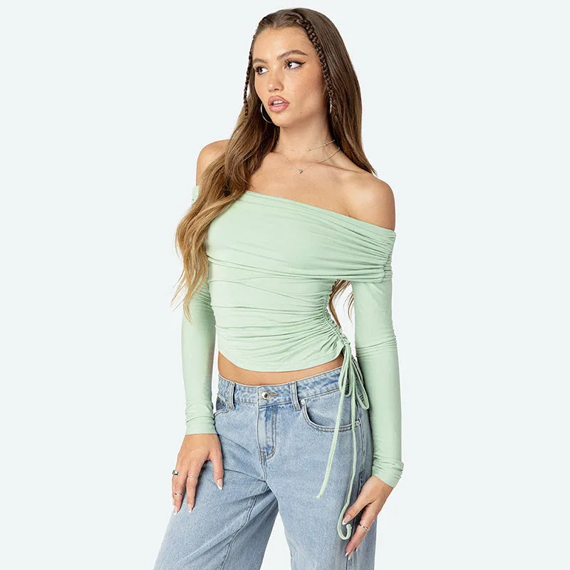 Women's Fashion Solid Color Off-Shoulder Long Sleeve Top