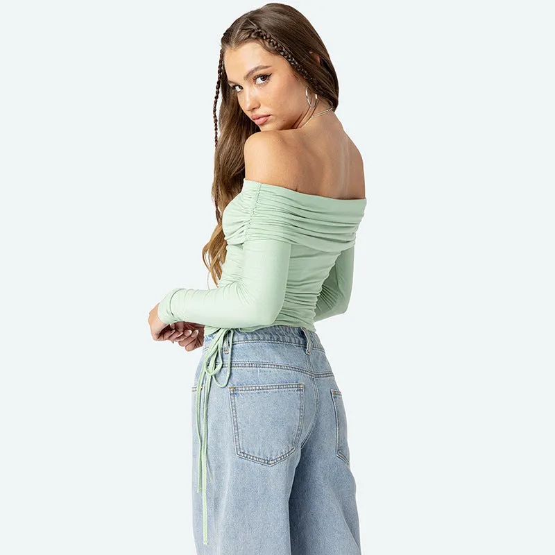 Women's Fashion Solid Color Off-Shoulder Long Sleeve Top