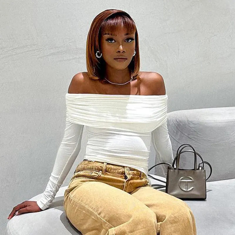 Women's Fashion Solid Color Off-Shoulder Long Sleeve Top