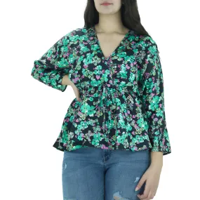 Women's Floral V-Neck Top,Black