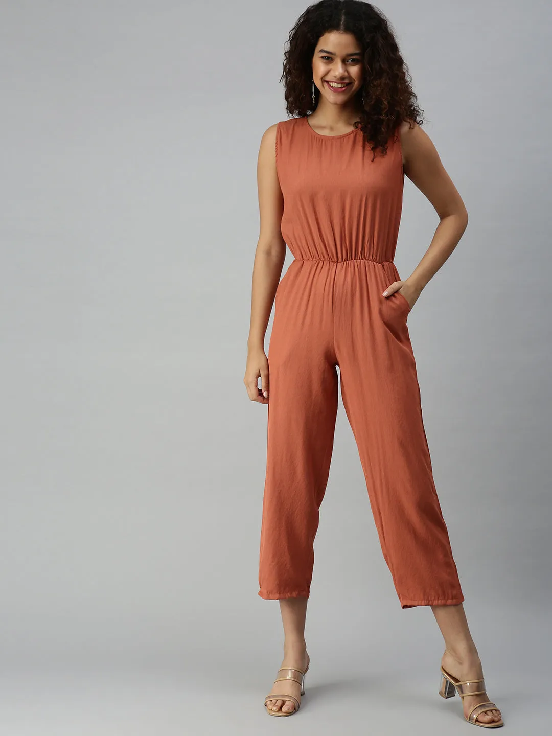 Women's Red Solid Jumpsuit