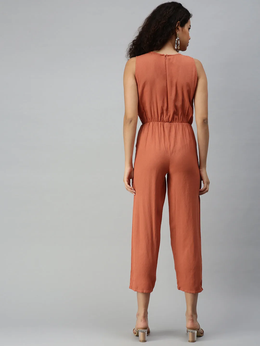 Women's Red Solid Jumpsuit