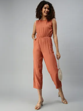 Women's Red Solid Jumpsuit
