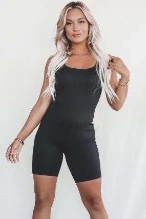 Work Out With Me Black Ridded Romper