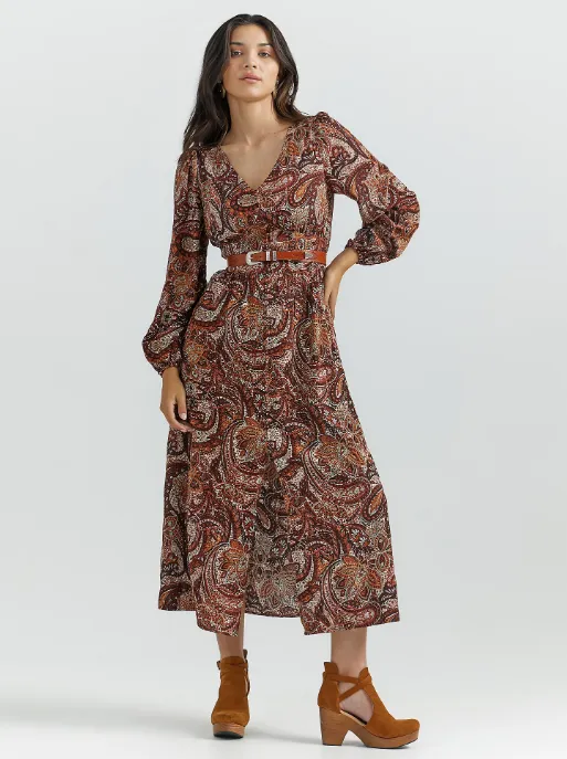 Wrangler Burgundy Paisley Print Button Front Maxi Dress 112353151