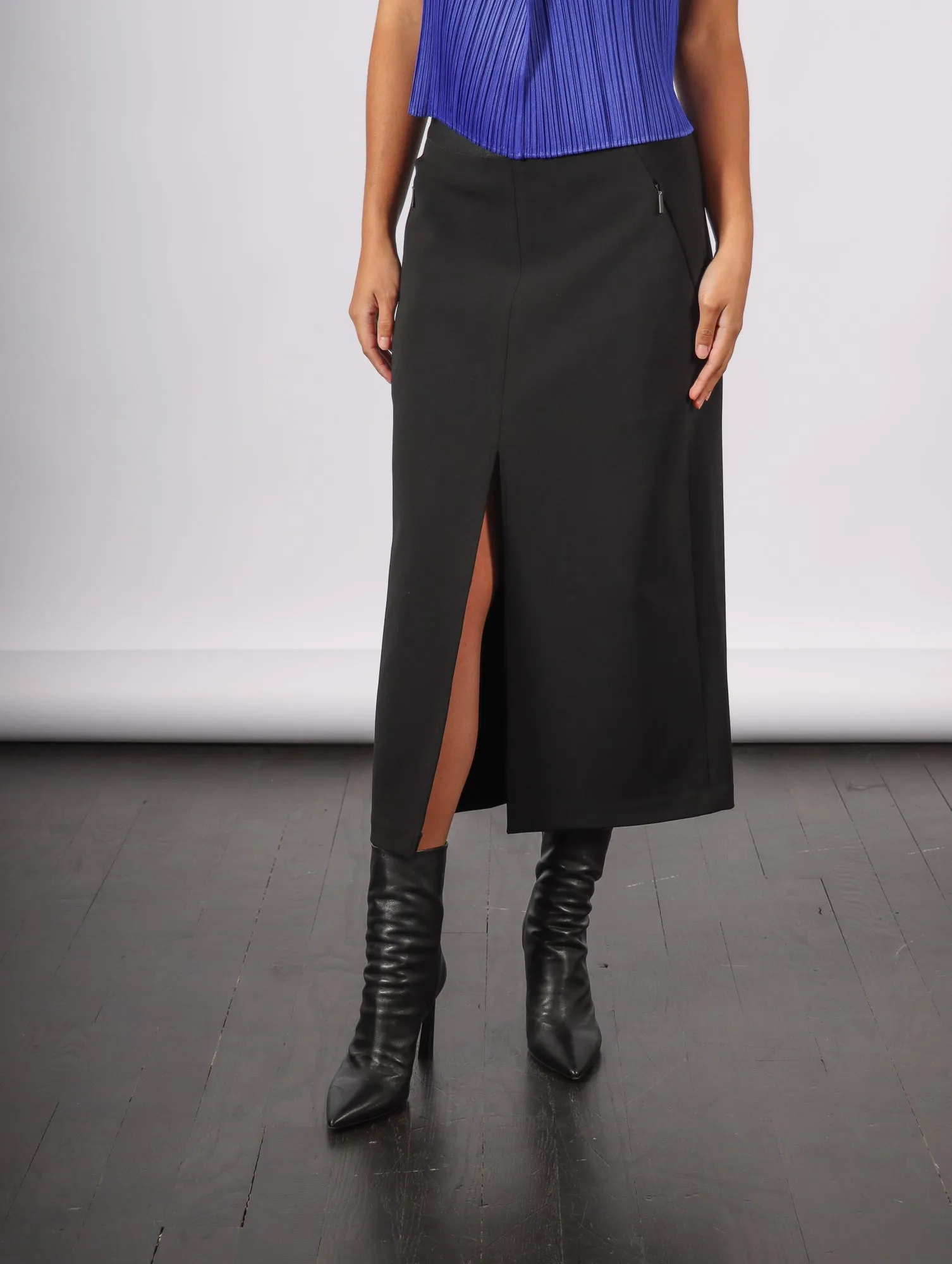 Wren Crepe Knit Midi Skirt in Black by Tibi