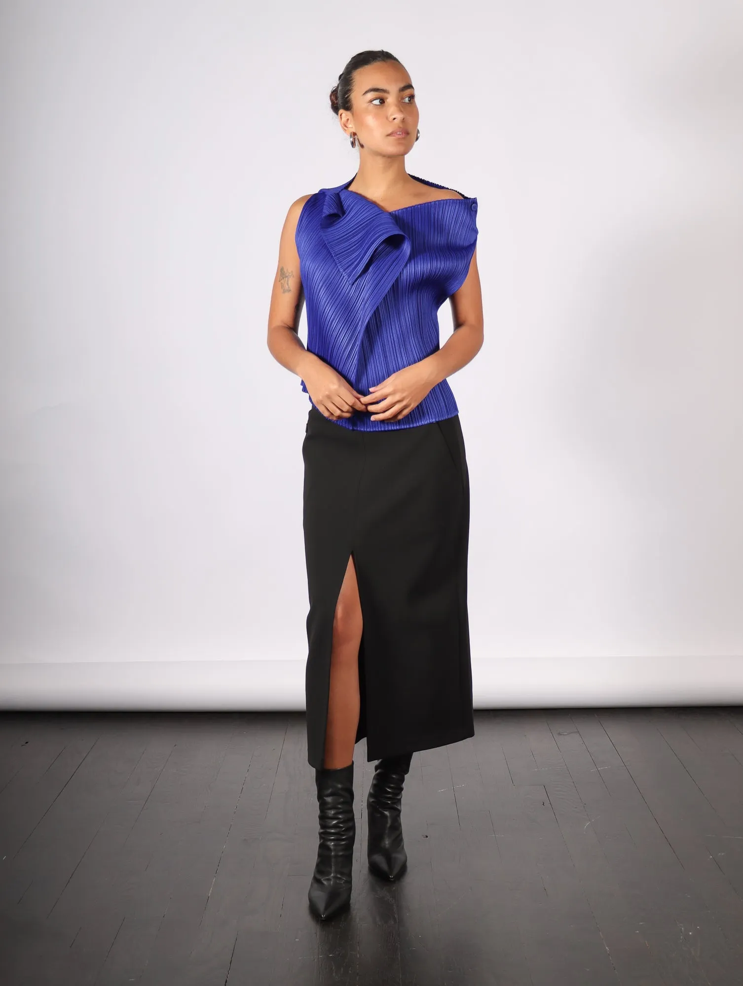 Wren Crepe Knit Midi Skirt in Black by Tibi