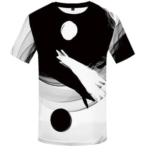 Yin Yang T-shirt Men Black And White T-shirts 3d Harajuku Tshirts Cool Gothic Tshirt Anime Short Sleeve Fashion Men/women Tops