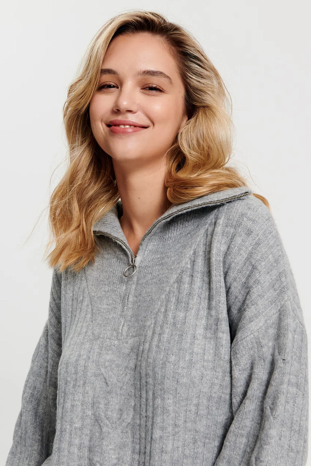 Zip Neck Soft Cable Knit Jumper