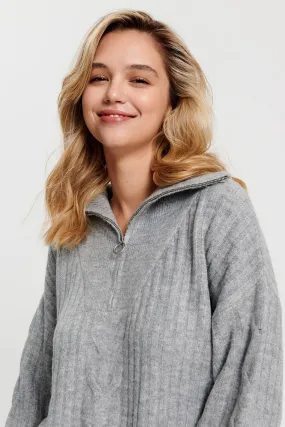 Zip Neck Soft Cable Knit Jumper